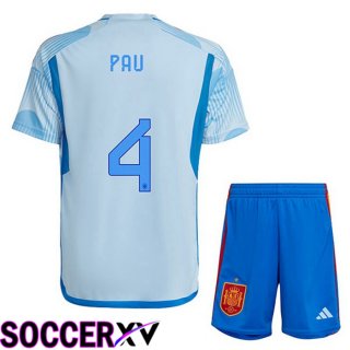 Spain (PAU 4) Kids Away Jersey Blue White World Cup 2022