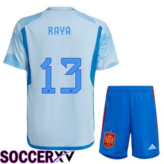 Spain (RAYA 13) Kids Away Jersey Blue White World Cup 2022