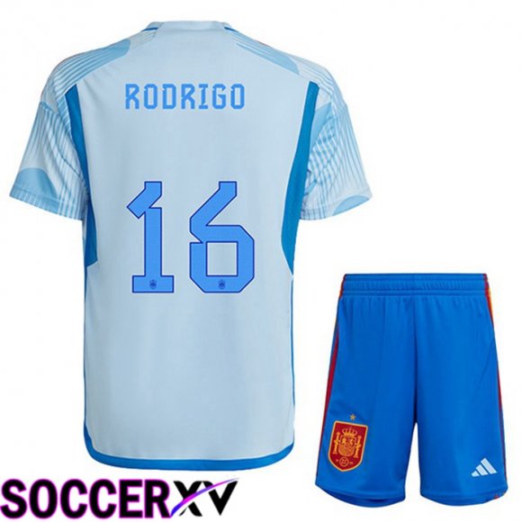 Spain (RODRIGO 16) Kids Away Jersey Blue White World Cup 2022