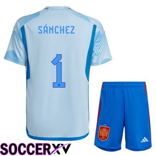 Spain (SÁNCHEZ 1) Kids Away Jersey Blue White World Cup 2022