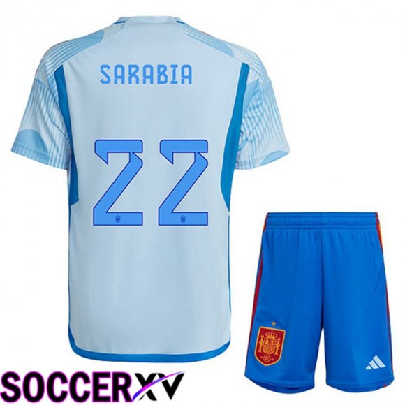 Spain (SARABIA 22) Kids Away Jersey Blue White World Cup 2022