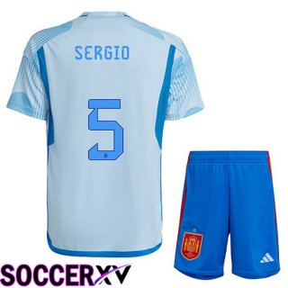 Spain (SERGIO 5) Kids Away Jersey Blue White World Cup 2022