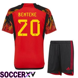 Belgium (BENTEKE 20) Kids Home Jersey Red World Cup 2022