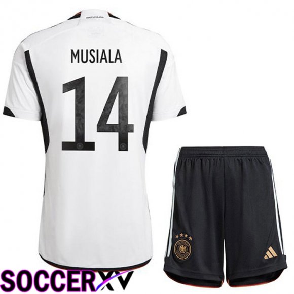 Germany (MUSIALA 14) Kids Home Jersey Black White World Cup 2022