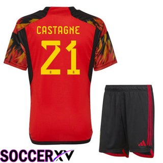 Belgium (CASTAGNE 21) Kids Home Jersey Red World Cup 2022