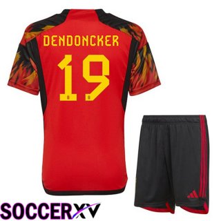 Belgium (DENDONCKER 19) Kids Home Jersey Red World Cup 2022