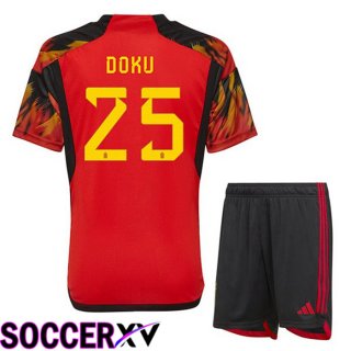 Belgium (DOKU 25) Kids Home Jersey Red World Cup 2022