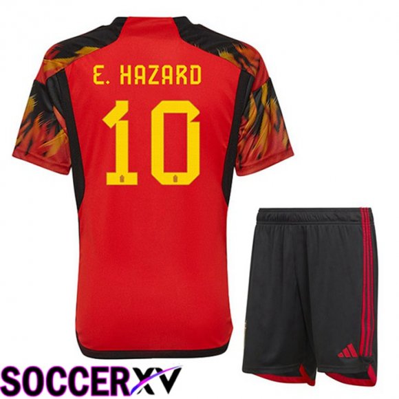 Belgium (E.HAZARD 10) Kids Home Jersey Red World Cup 2022