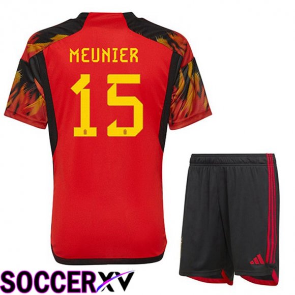 Belgium (MEUNIER 15) Kids Home Jersey Red World Cup 2022