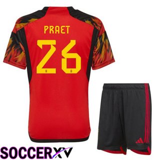 Belgium (PRAET 26) Kids Home Jersey Red World Cup 2022