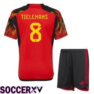 Belgium (TIELEMANS 8) Kids Home Jersey Red World Cup 2022