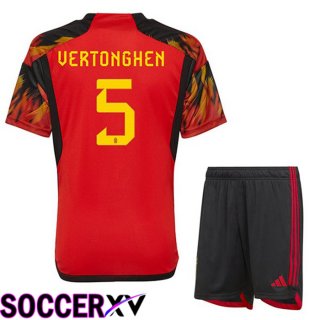 Belgium (GreenONGHEN 5) Kids Home Jersey Red World Cup 2022