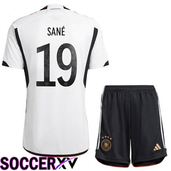 Germany (SANÉ 19) Kids Home Jersey Black White World Cup 2022