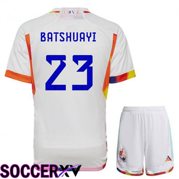 Belgium (BATSHUAYI 23) Kids Away Jersey White World Cup 2022