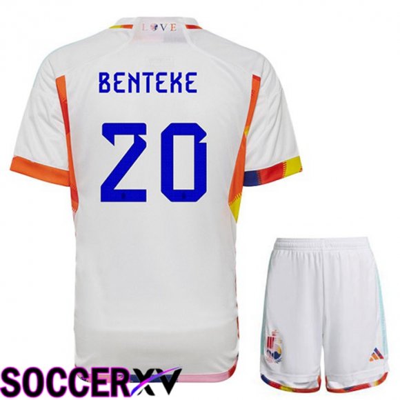 Belgium (BENTEKE 20) Kids Away Jersey White World Cup 2022