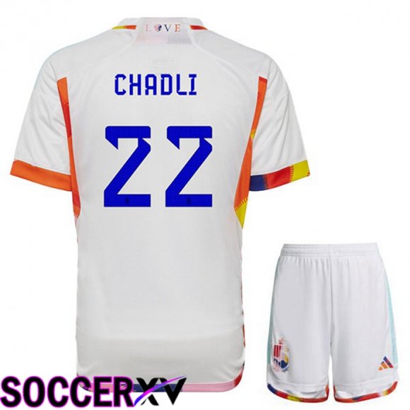 Belgium (CHADLI 22) Kids Away Jersey White World Cup 2022