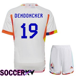 Belgium (DENDONCKER 19) Kids Away Jersey White World Cup 2022