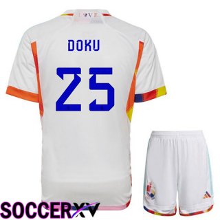 Belgium (DOKU 25) Kids Away Jersey White World Cup 2022