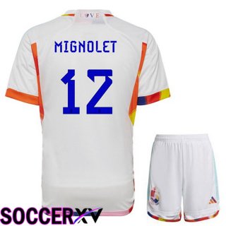 Belgium (MIGNOLET 12) Kids Away Jersey White World Cup 2022