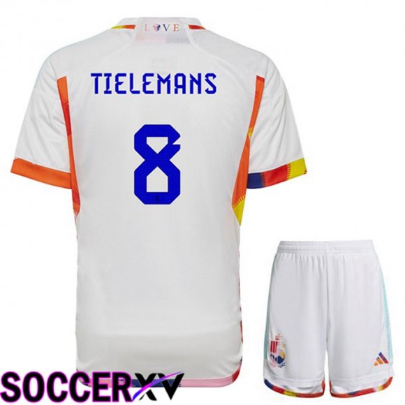 Belgium (TIELEMANS 8) Kids Away Jersey White World Cup 2022