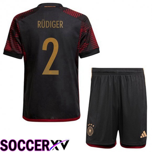 Germany (RÜDIGER 2) Kids Away Jersey Black World Cup 2022