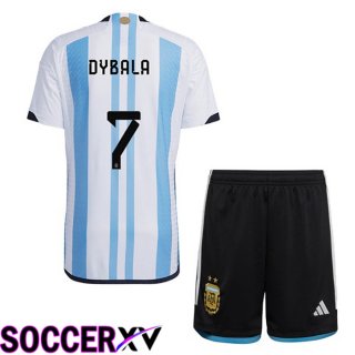 Argentina (DYBALA 7) Kids Home Jersey Blue White World Cup 2022