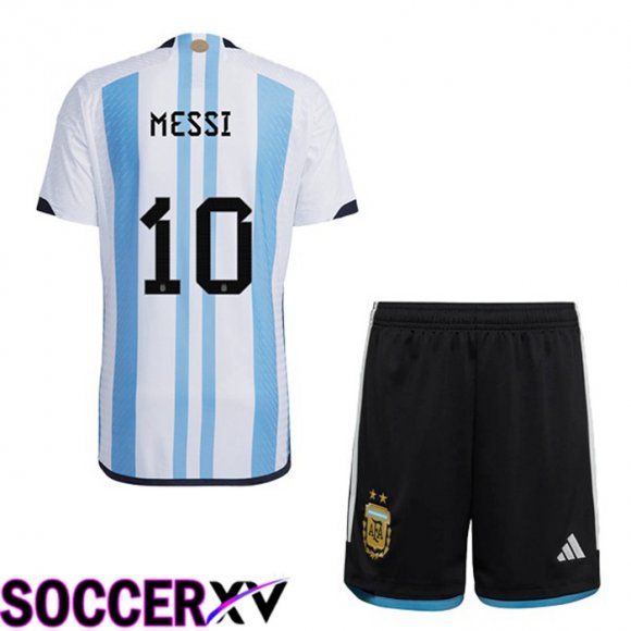 Argentina (MESSI 10) Kids Home Jersey Blue White World Cup 2022