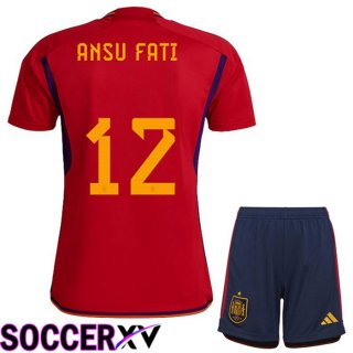 Spain (ANSU FATI 12) Kids Home Jersey Red 2023/2023