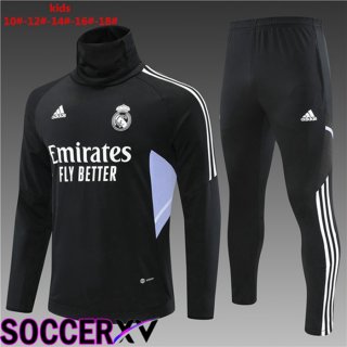 Real Madrid High collar Kids Training Tracksuit Black 2022/2023