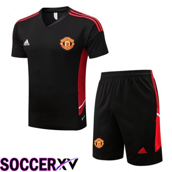 Manchester United Training T Jersey + Shorts Black 2022/2023