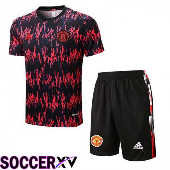 Manchester United Training T Jersey + Shorts Red Black 2022/2023