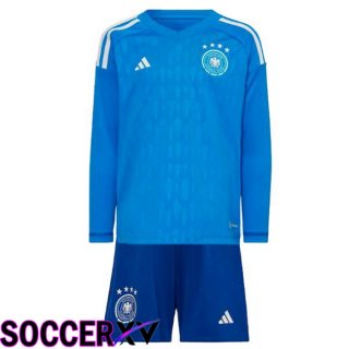 Germany Kids Jersey Goalkeeper Long Sleeve Blue World Cup 2022