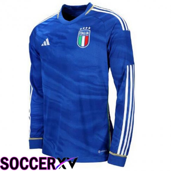 Italy Long Sleeve Soccer Jersey Home Blue 2023/2024