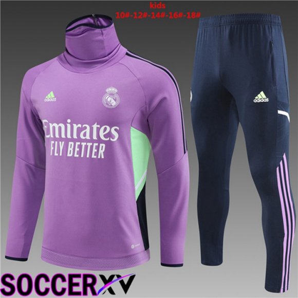 Real Madrid Kids High collar Training Tracksuit Suit Purple 2023/2024