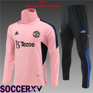 Manchester United Kids High collar Training Tracksuit Suit Pink 2023/2024