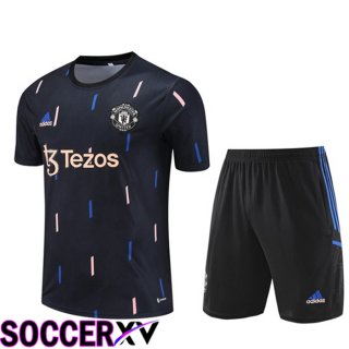 Manchester United Training T Shirt + Shorts Black 2023/2024