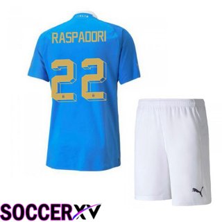 Italy（Raspadori 22）Kids Home Jersey Blue 2023/2023