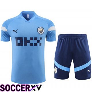 Manchester City Training T Jersey + Shorts Blue 2022/2023