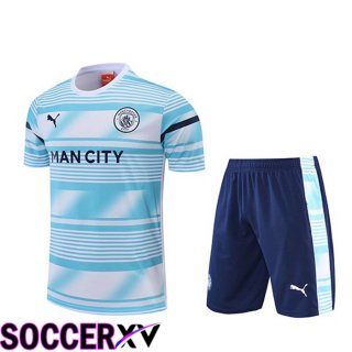 Manchester City Training T Jersey + Shorts White Blue 2022/2023