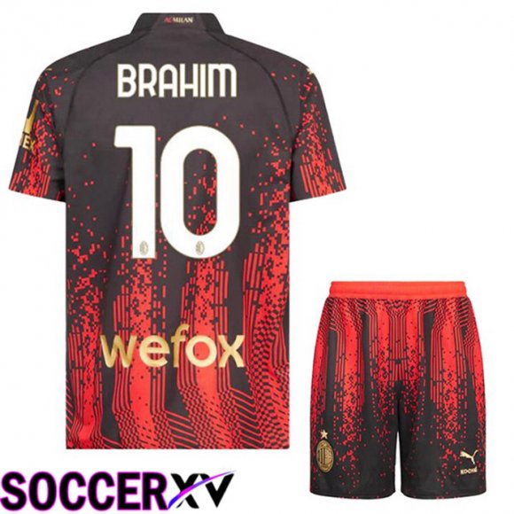 AC Milan (BRAHIM 10) Kids Soccer Jersey Fourth Red Black 2022/2023