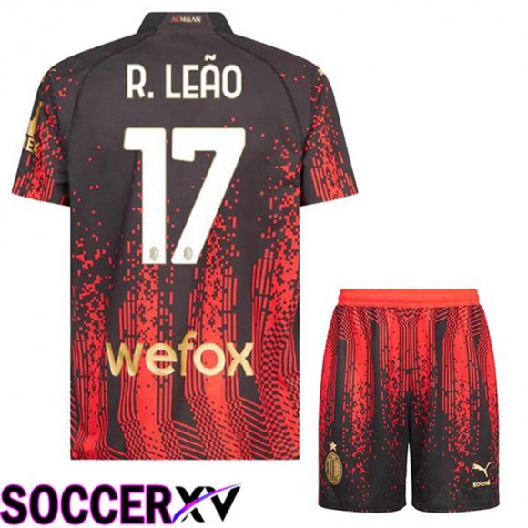 AC Milan (R. LEÃO 17) Kids Soccer Jersey Fourth Red Black 2022/2023