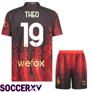 AC Milan (THEO 19) Kids Soccer Jersey Fourth Red Black 2022/2023