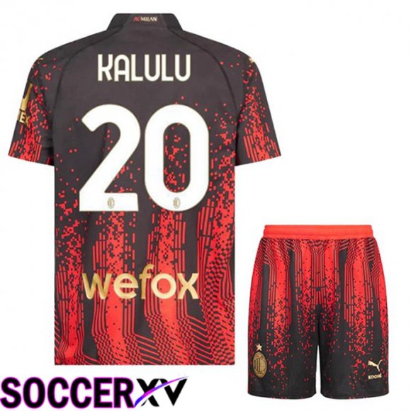 AC Milan (KALULU 20) Kids Soccer Jersey Fourth Red Black 2022/2023