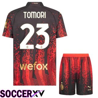 AC Milan (TOMORI 23) Kids Soccer Jersey Fourth Red Black 2022/2023