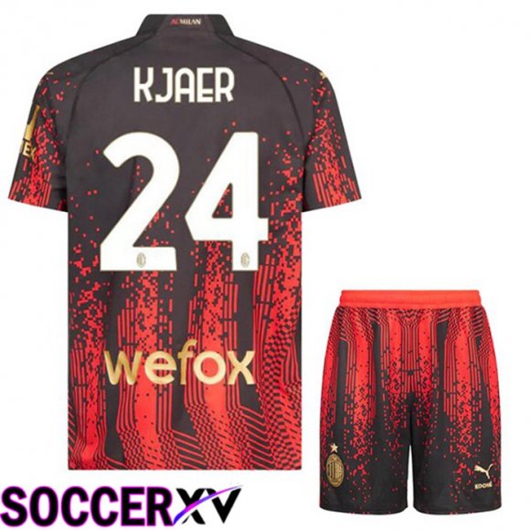 AC Milan (KJAER 24) Kids Soccer Jersey Fourth Red Black 2022/2023