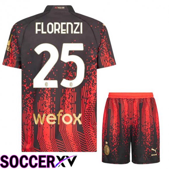 AC Milan (FLORENZI 25) Kids Soccer Jersey Fourth Red Black 2022/2023