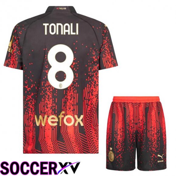 AC Milan (TONALI 8) Kids Soccer Jersey Fourth Red Black 2022/2023