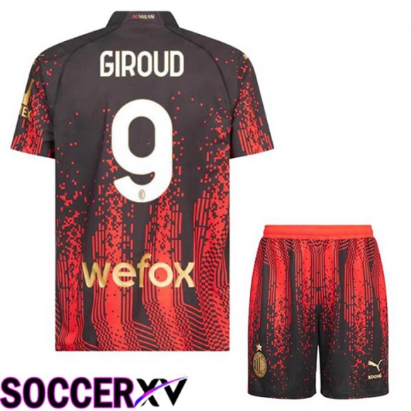 AC Milan (GIROUD 9) Kids Soccer Jersey Fourth Red Black 2022/2023