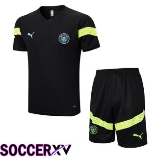 Manchester City Training T Shirt + Shorts Black 2023/2024