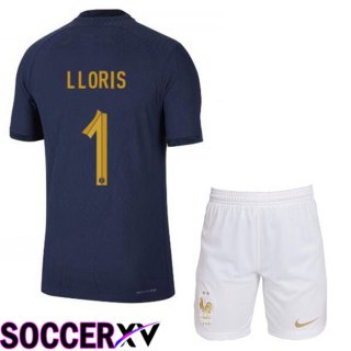 France (LLORIS 1) Kids Home Jersey Royal Blue World Cup 2022